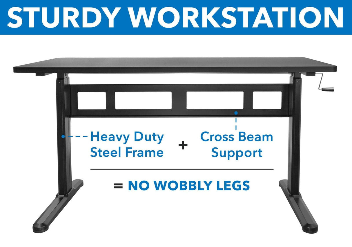 Black Standing Desk - Hand Crank Standing Desk with 55" Tabletop - Mount-It! - MI-7981