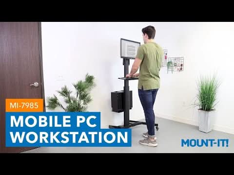 Black Mobile Standing Desk - Mobile PC Workstation - Mount-It! - MI-7985