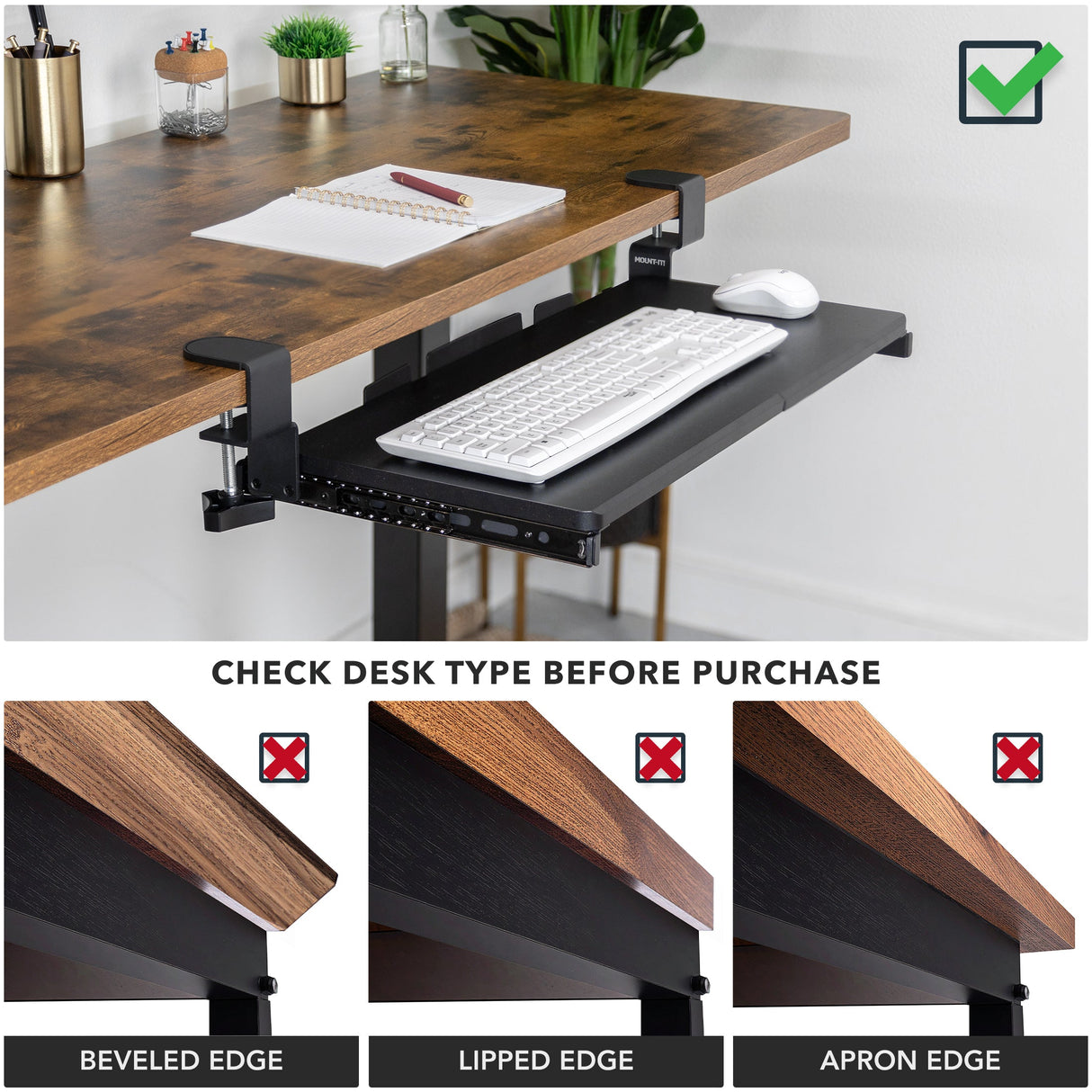 Keyboard Trays/Mounts - Clamp-on Keyboard Tray 24" x 11" - Mount-It! - MI-7180