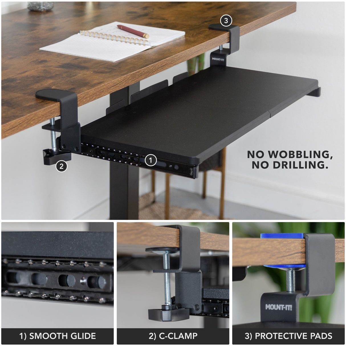 Keyboard Trays/Mounts - Clamp-on Keyboard Tray 24" x 11" - Mount-It! - MI-7180
