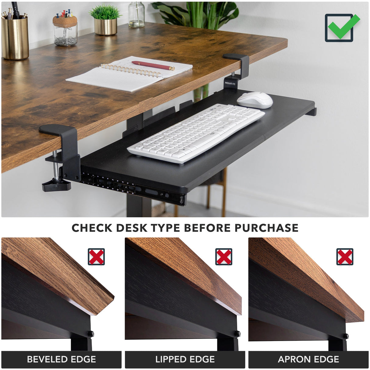 Keyboard Trays/Mounts - Clamp-on Keyboard Tray 30" x 11" - Mount-It! - MI-7181