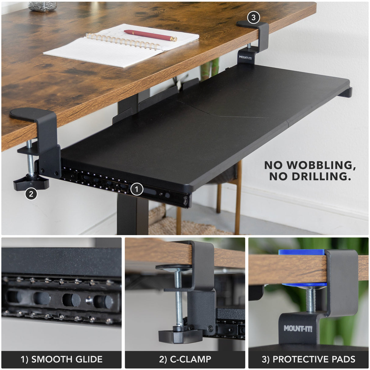 Keyboard Trays/Mounts - Clamp-on Keyboard Tray 30" x 11" - Mount-It! - MI-7181