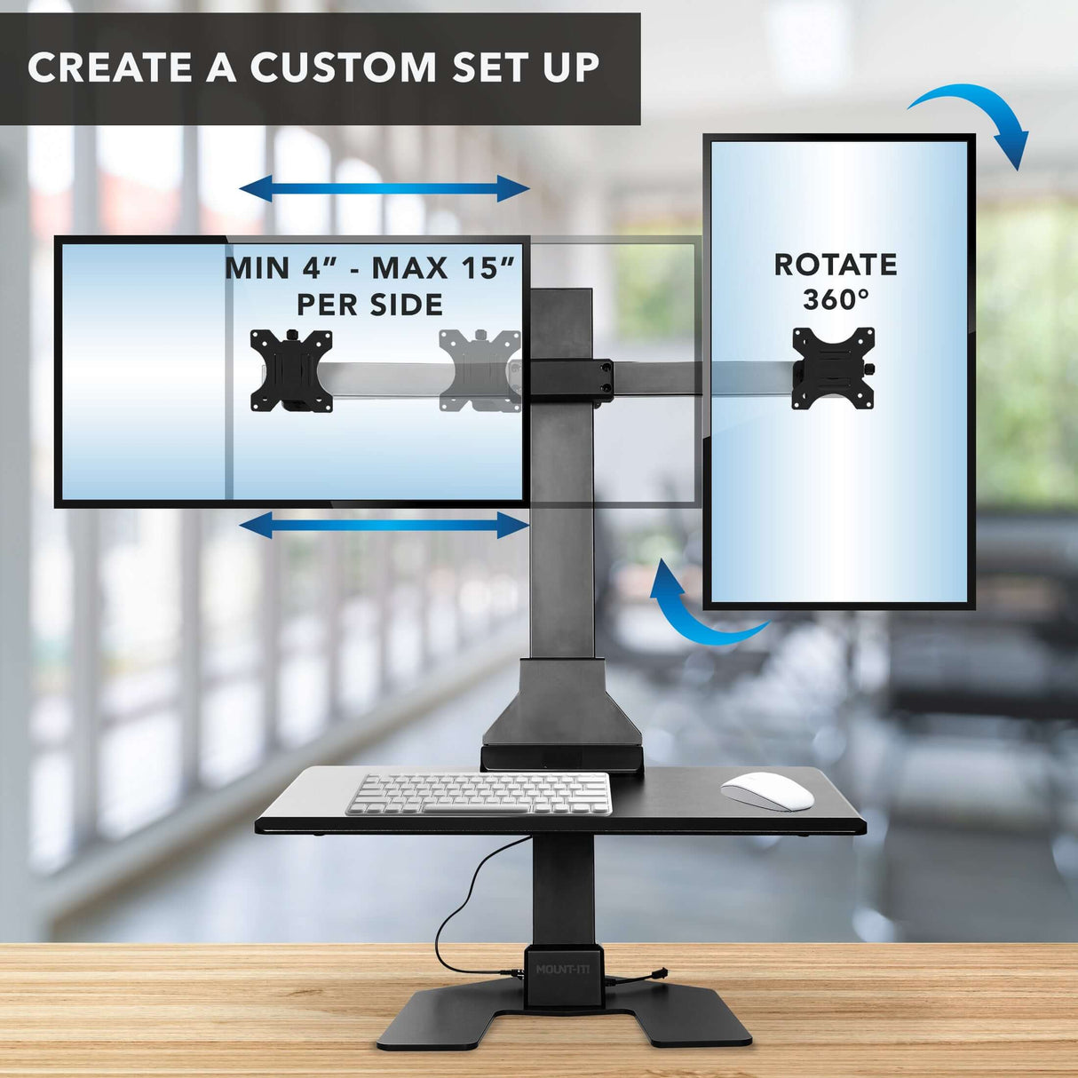 Desk Converters - Electric Sit-Stand Desk Converter for 2 Monitors - Mount-It! -