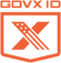 Orange shield logo with “GOVX ID” at the top. Inside the shield, a stylized letter “X” features stars and stripes resembling the American flag.