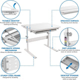 Grey Children's Desks - Height Adjustable Kid's Desk for Children K-12 - Mount-It! - MI-10204