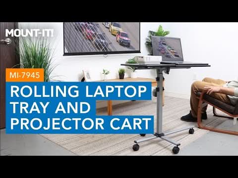 Grey Mobile Standing Desk - Rolling Laptop Tray & Projector Cart - Mount-It! - MI-7945