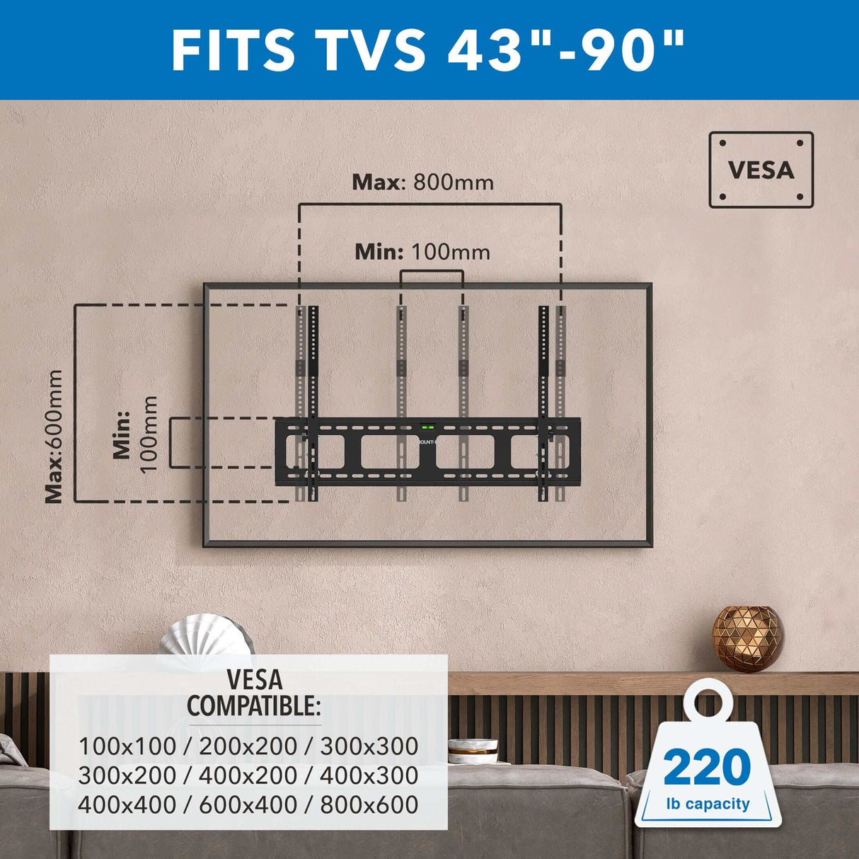 TV Mount - Heavy-Duty Tilt TV Wall Mount with Slim Profile - Mount-It! - MI-318L