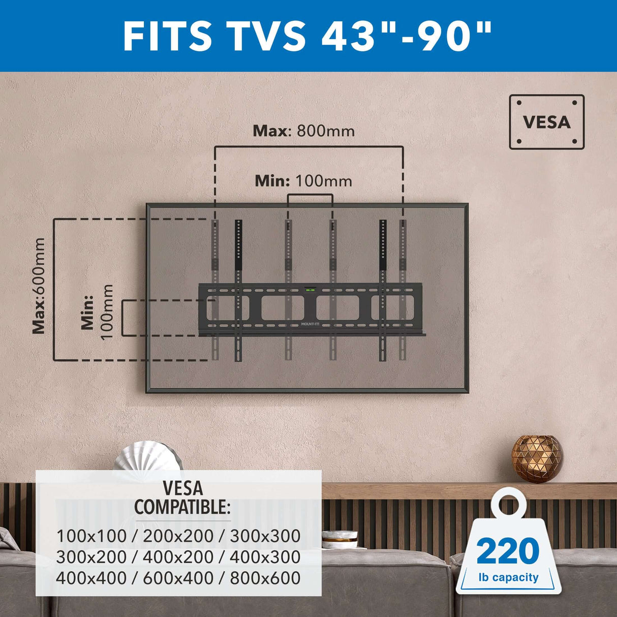 TV Mount - Heavy-Duty Ultra Low Profile TV Wall Mount with Locking Feature - Mount-It! - MI-305L