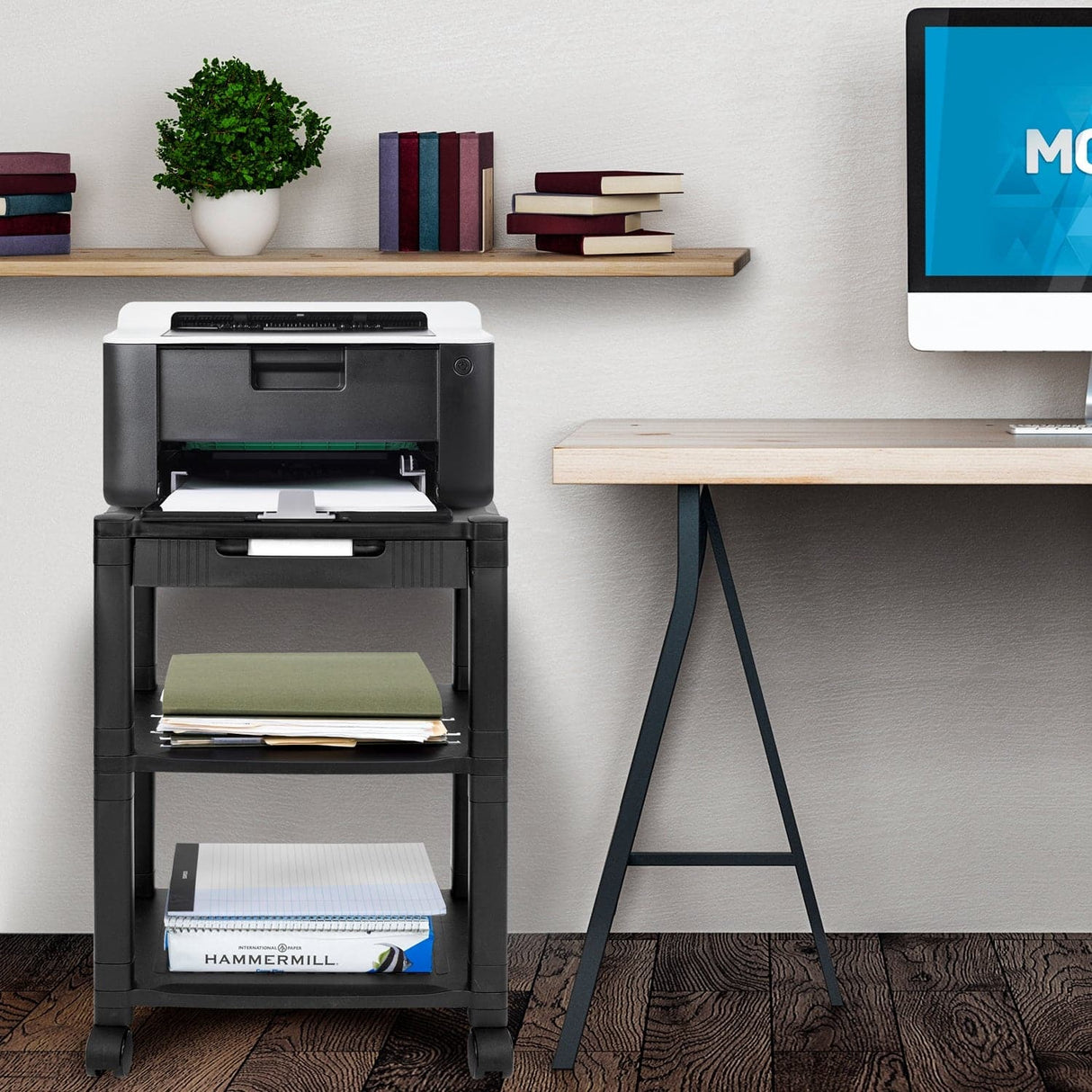 Printer Stand - Height Adjustable Rolling Printer Cart - Mount-It! - MI-7855A