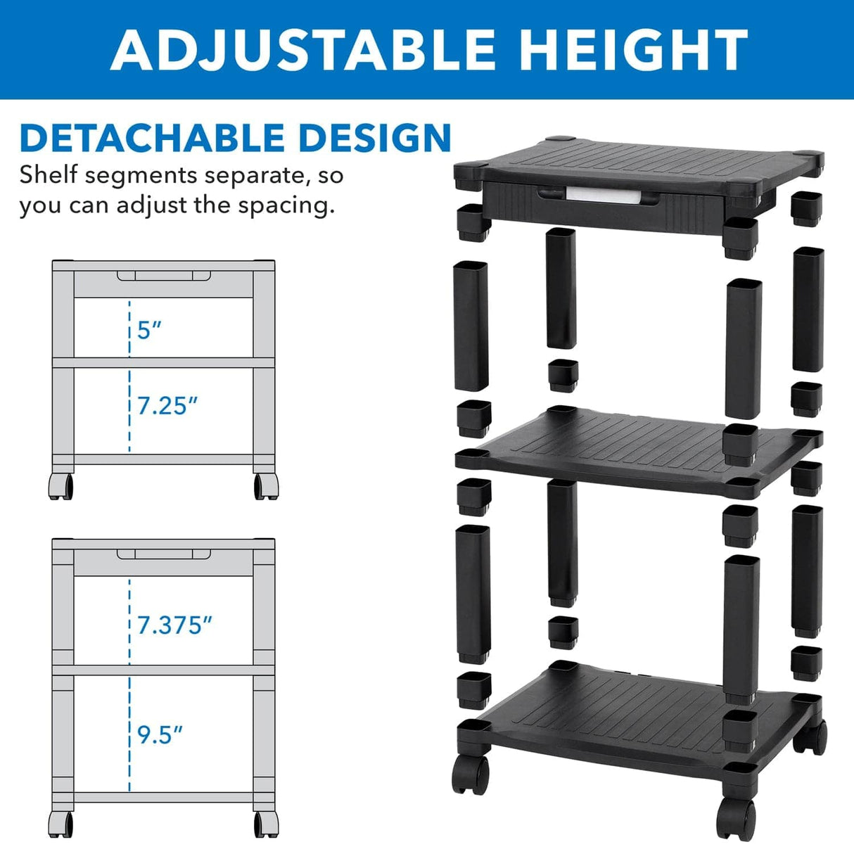 Printer Stand - Height Adjustable Rolling Printer Cart - Mount-It! - MI-7855A