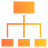 A simplified digital illustration of a hierarchical flowchart with one orange rectangular node at the top connected by lines to three smaller orange square nodes below, set on a light background. The design uses clean lines and minimalistic shapes to visually represent a structured system or organizational chart.