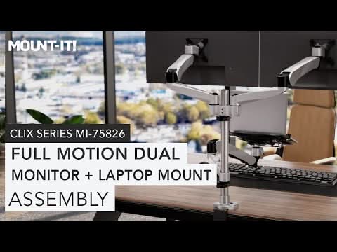 Silver Laptop Mount - Full Motion Dual Monitor + Laptop Mount with Cooling Fan - Mount-It! - MI-75826