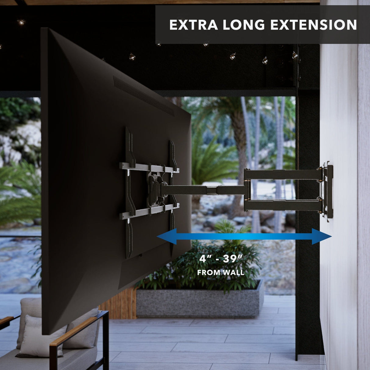 Full Motion Weatherproof TV Wall Mount The Beast - side view showing 39" extension