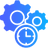 A detailed illustration of three interlocking blue gears of varying sizes arranged in a triangular formation, symbolizing mechanical processes or teamwork. The gears are shown in different shades of blue with visible teeth and central axes, set against a plain white background, emphasizing the concept of synchronization and coordinated movement.