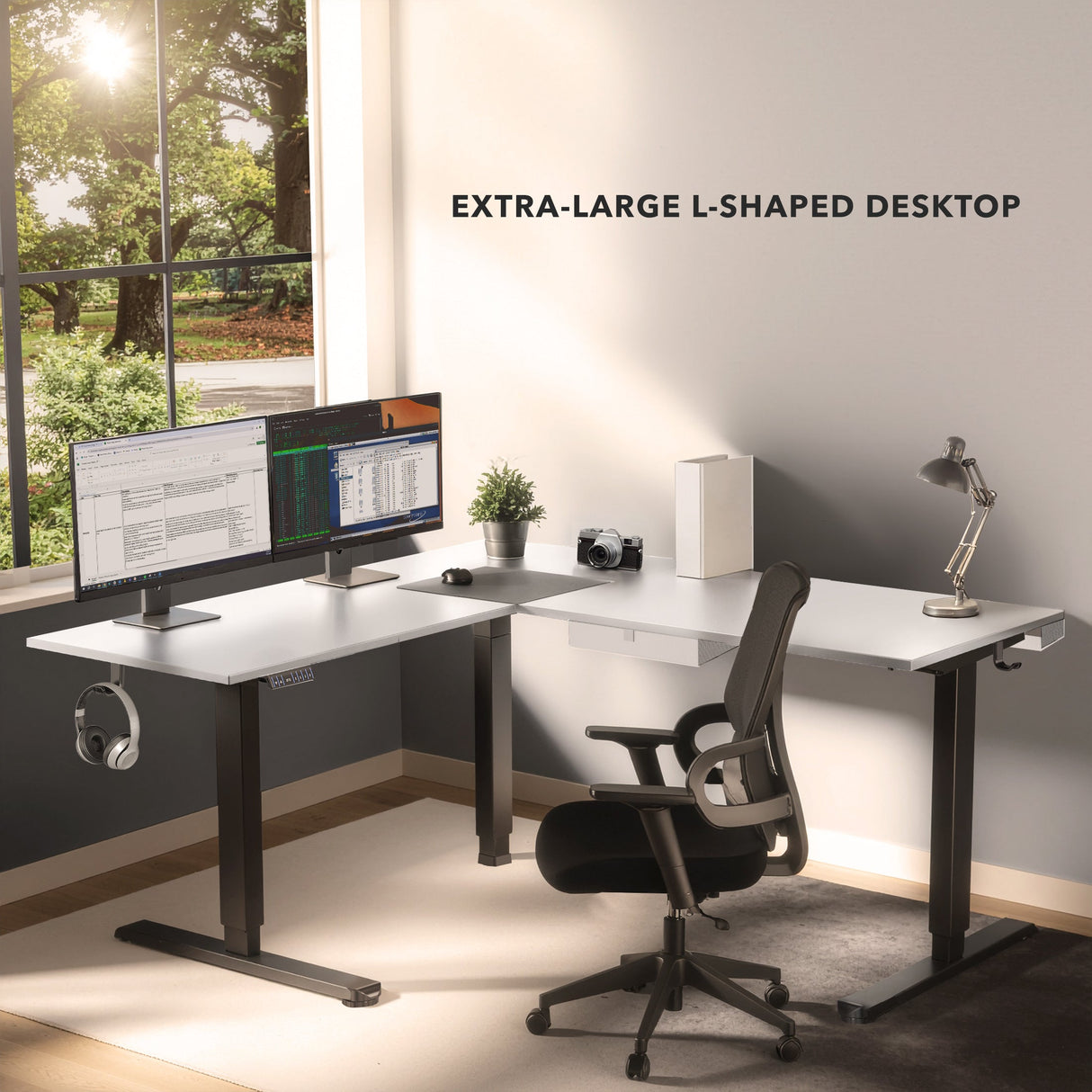 Standing Desk - XL Electric Height Adjustable Corner Standing Desk - Mount-It! -